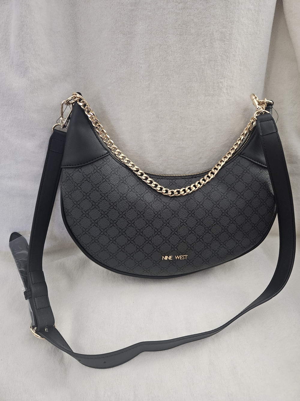 NWT Nine West Cindra Mini Crescent Shoulder Bag Jet Black Logo Crossbody